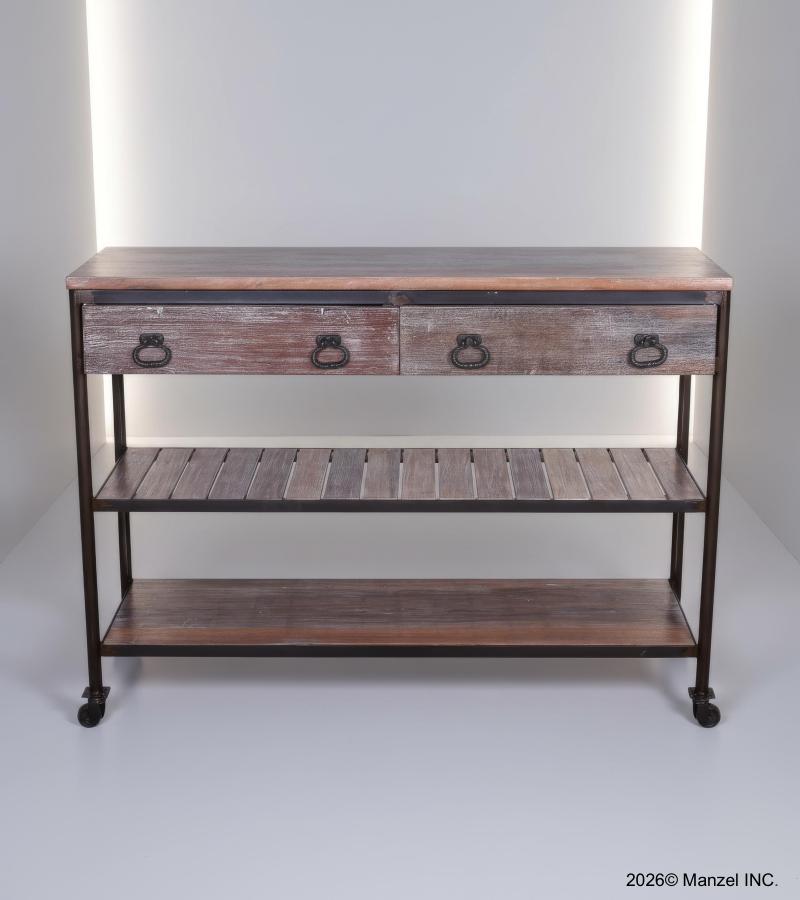 SOLID RECLAIMED TEAK WOOD & IRON 2 DRAWERS CONSOLE