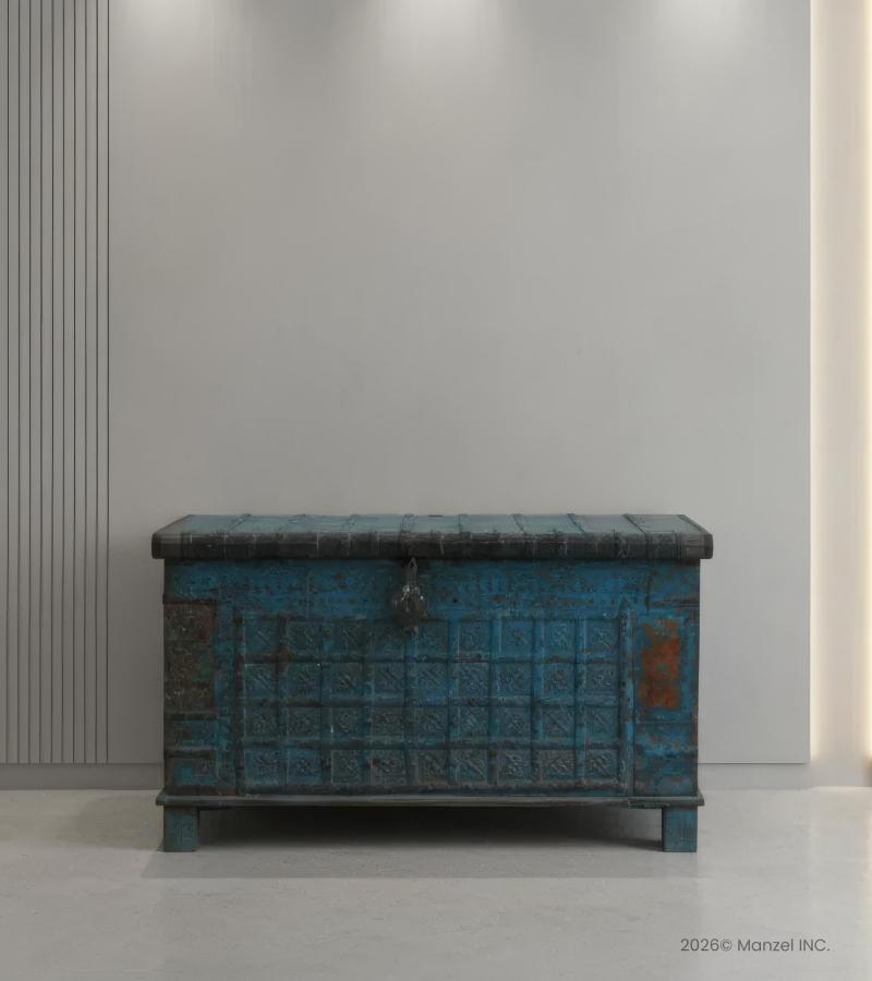 SOLID WOOD & METAL OPEN TOP TRUNK
