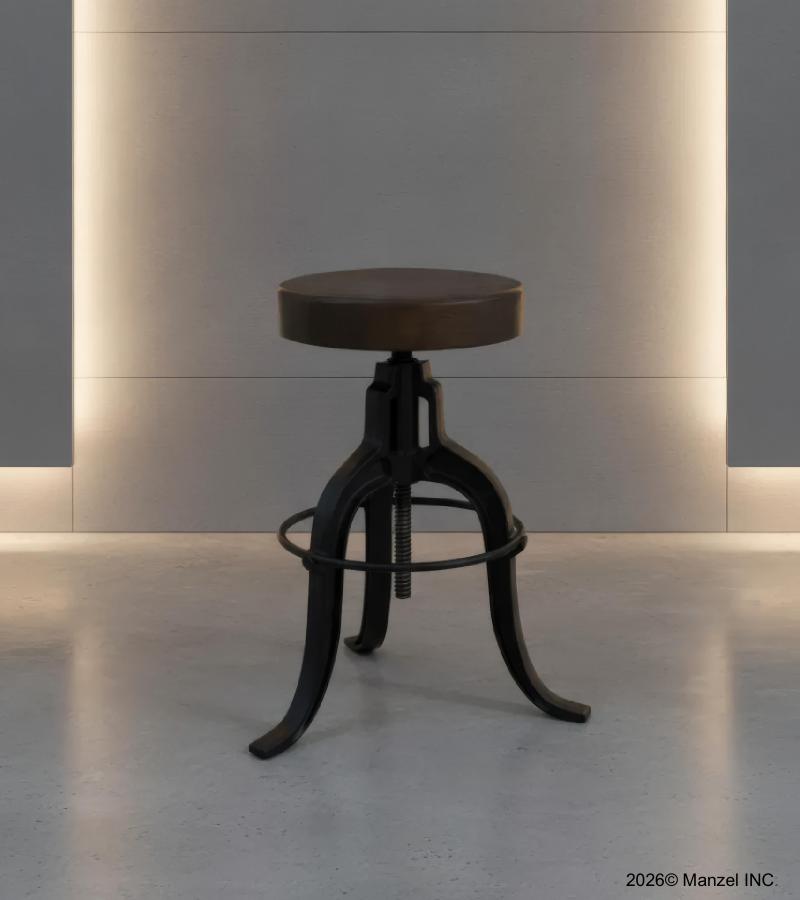 ADJUSTABLE HEIGHT IRON & LEATHER STOOL