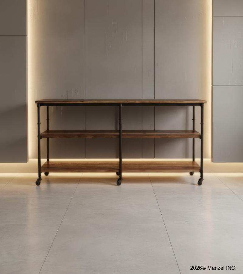 IRON & SOLID WOOD 3 SHELF CONSOLE