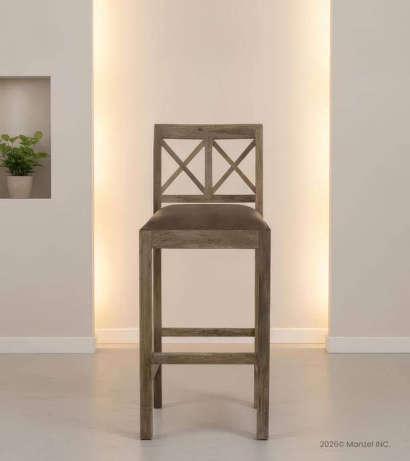 SOLID WOOD BAR STOOL W/ FULL HIDE LEATHER SEAT