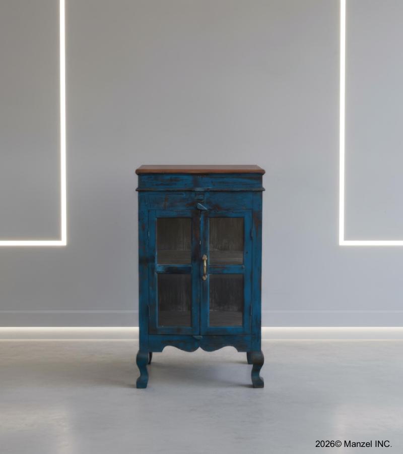 VINTAGE RECLAIMED TEAK & GLASS CABINET