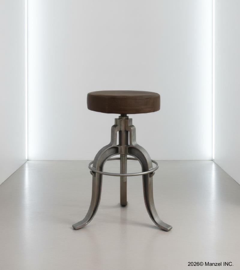 ADJUSTABLE HEIGHT IRON & LEATHER STOOL
