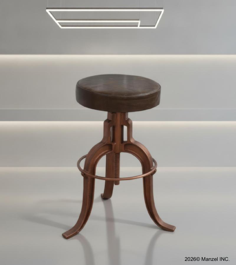 ADJUSTABLE HEIGHT IRON & LEATHER STOOL