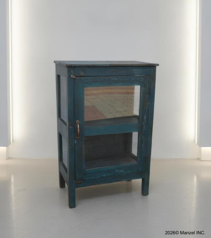 VINTAGE RECLAIMED TEAK & GLASS CABINET