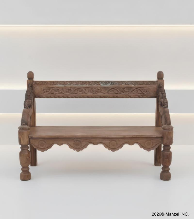 RECLAIMED CARVED TEAK WOOD BENCH