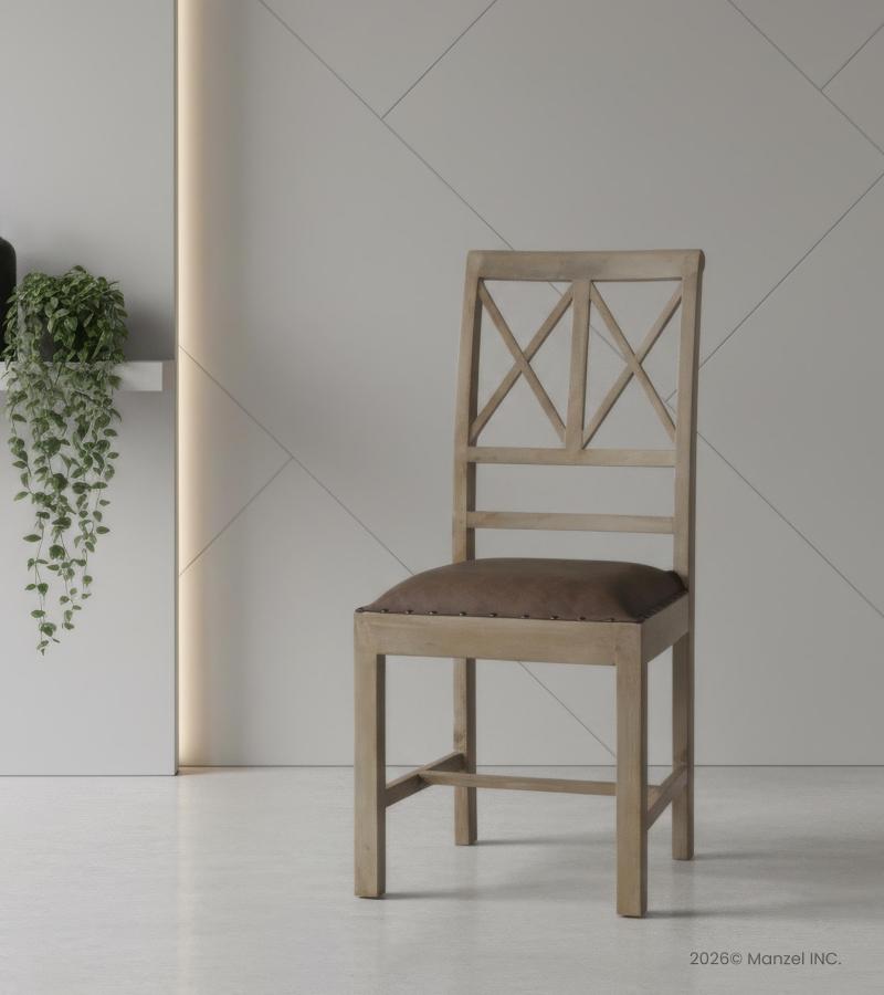 SOLID WOOD &  LEATHER CHAIR