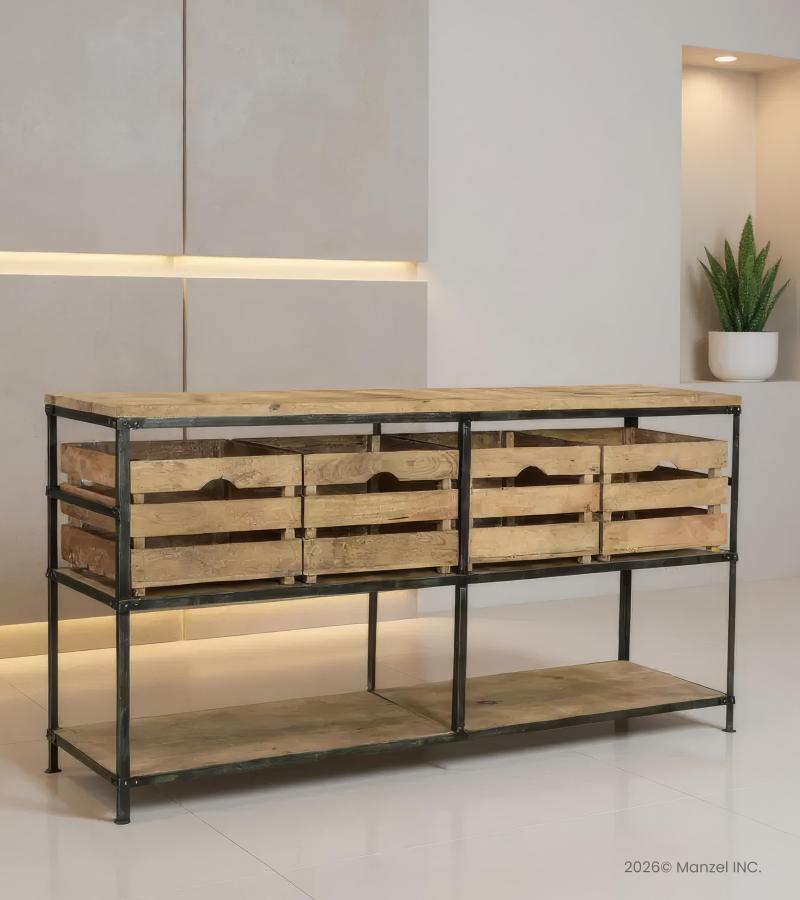 SOLID WOOD & IRON CONSOLE W/ BASKETS