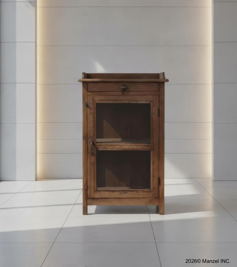 SOLID RECLAIMED TEAK & GLASS CABINET
