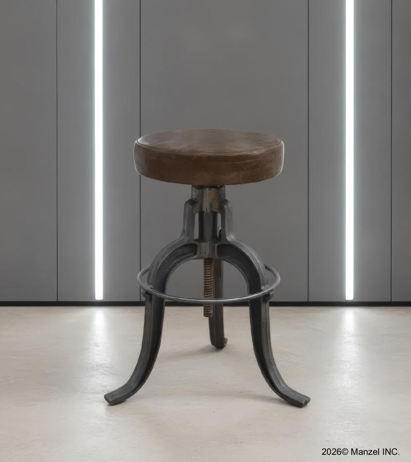 ADJUSTABLE HEIGHT IRON & LEATHER STOOL