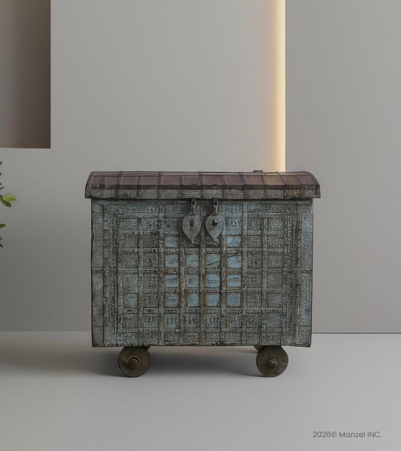 SOLID RECLAIMED WOOD & IRON LIFT TOP TRUNK