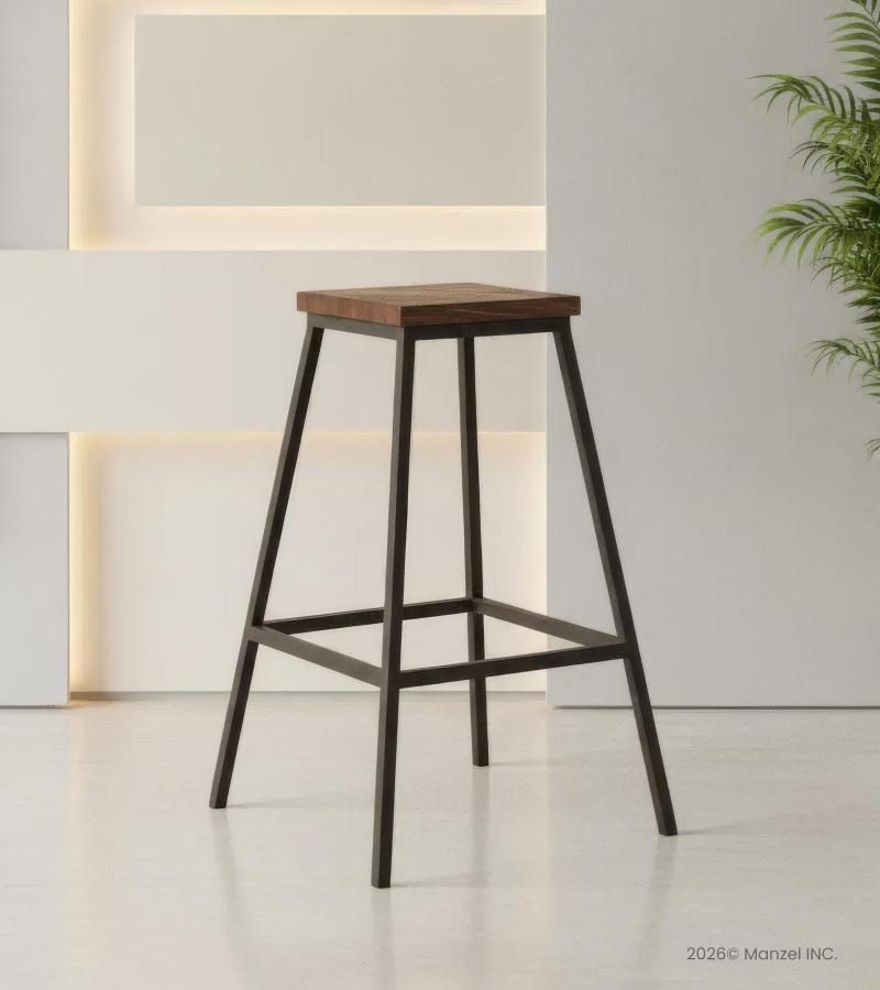 RECLAIMED WOOD AND IRON COUNTER STOOL