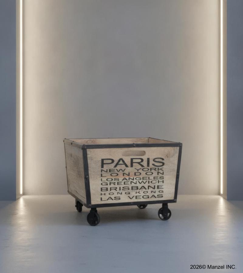 SOLID WOOD & IRON TRIM STORAGE BOX ON WHEELS