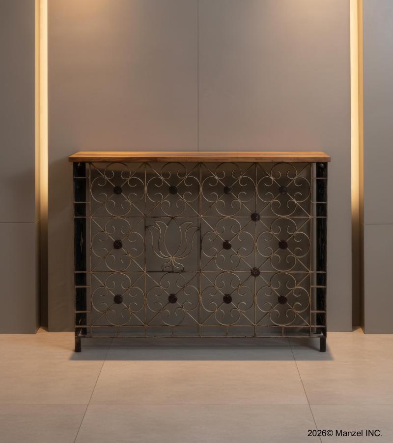 ORNATE METAL & WOOD CONSOLE