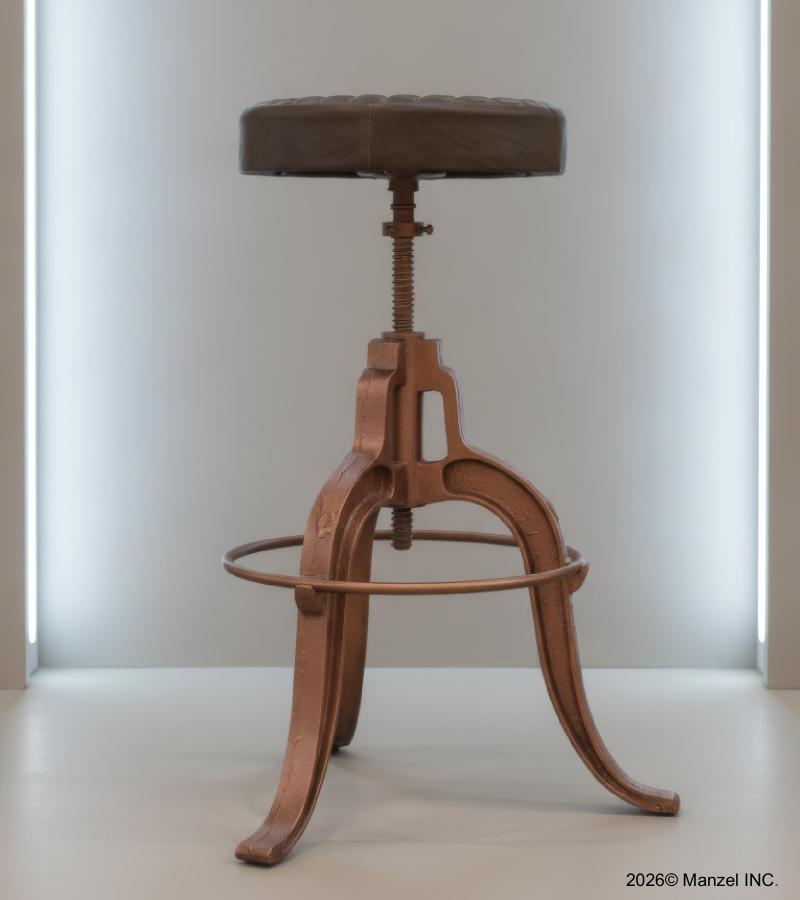 ADJUSTABLE HEIGHT IRON & LEATHER STOOL