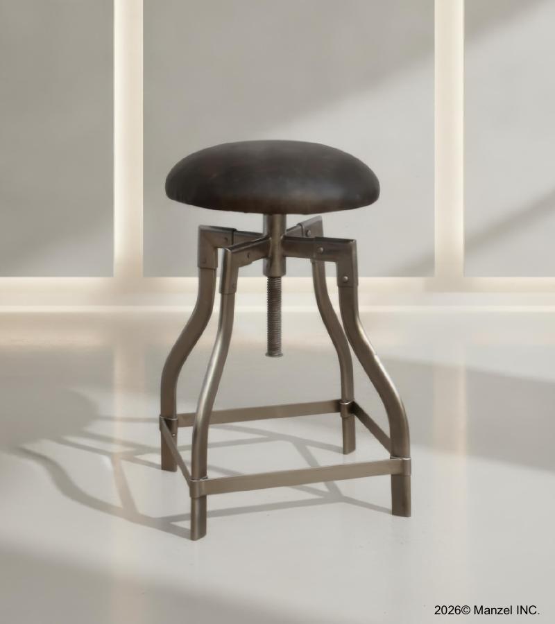 ADJUSTABLE HEIGHT METAL & LEATHER STOOL