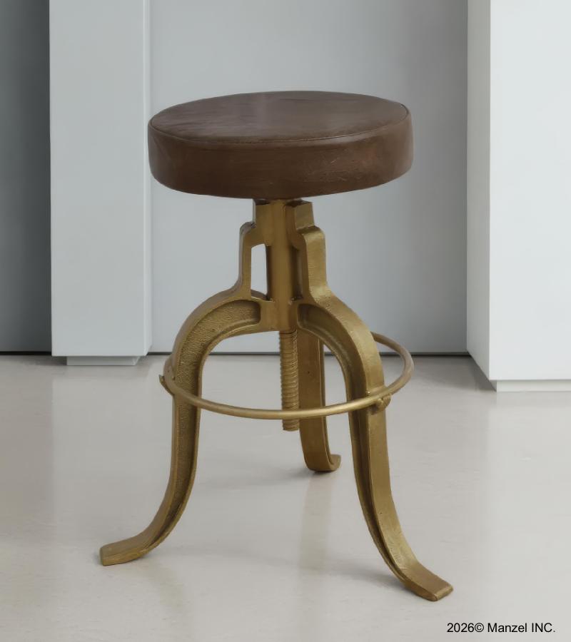 ADJUSTABLE HEIGHT IRON & LEATHER STOOL
