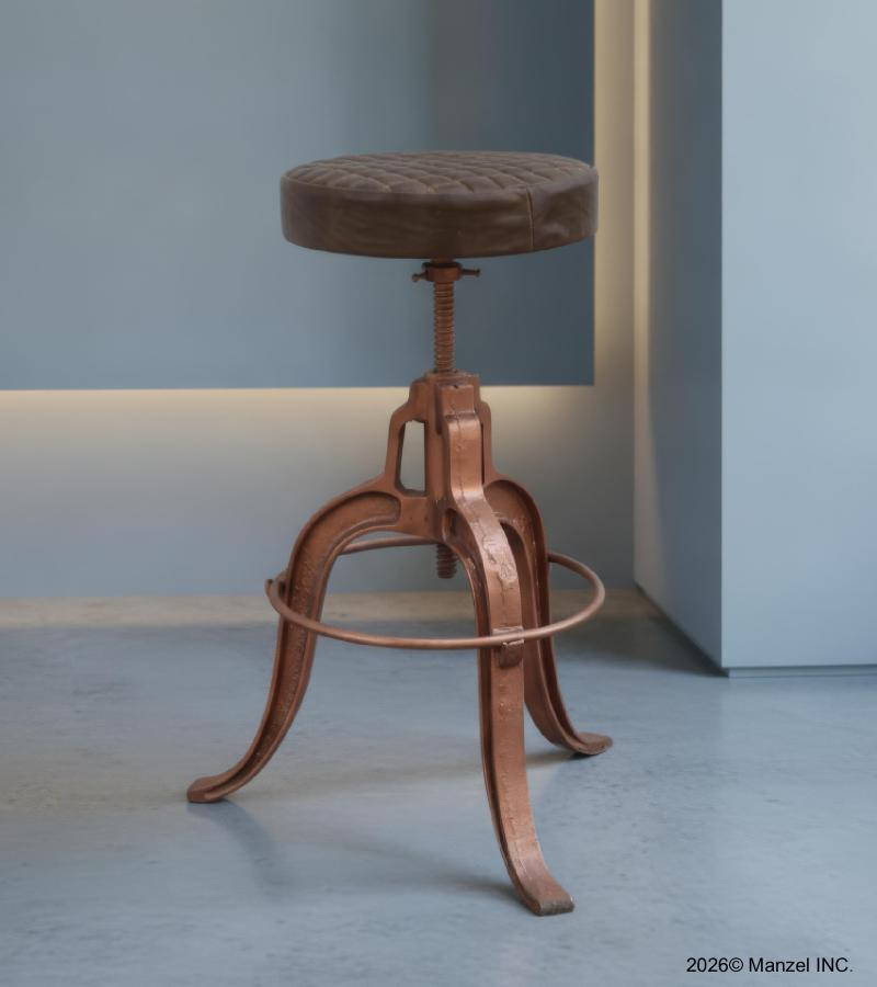 ADJUSTABLE HEIGHT IRON & LEATHER STOOL