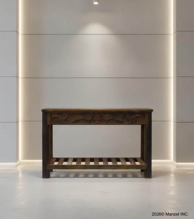 HAND CARVED SOLID RECLAIMED WOOD CONSOLE TABLE