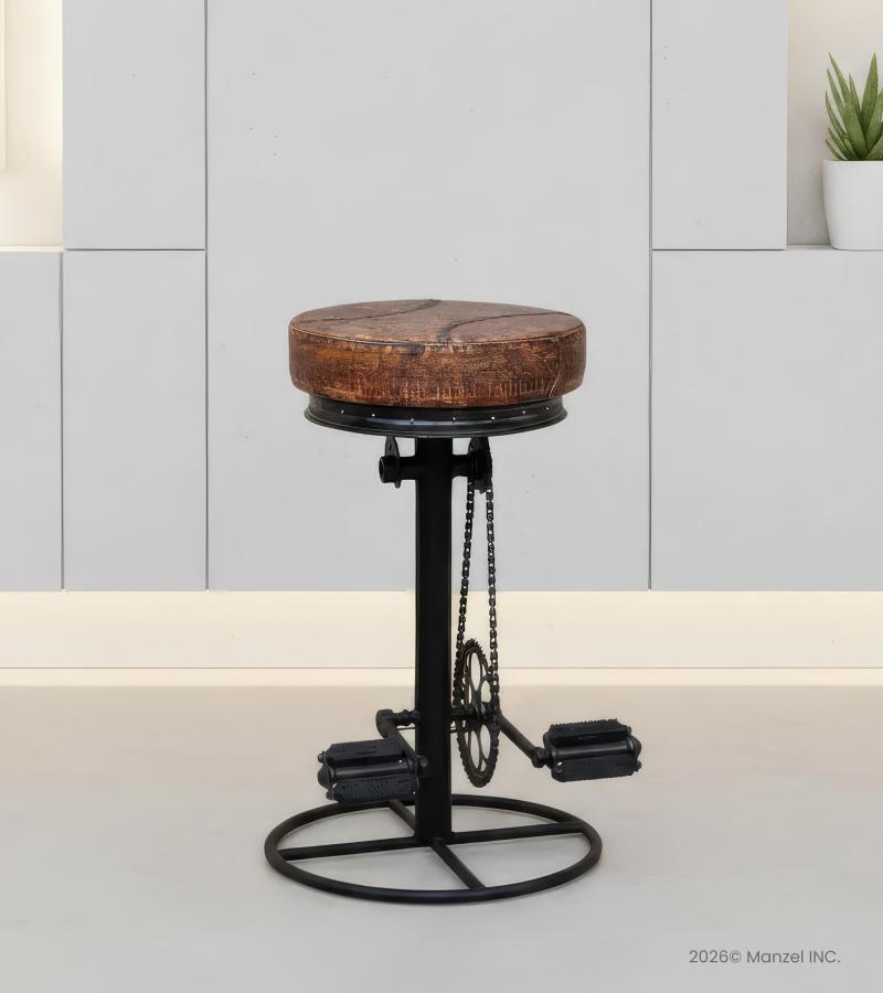 Round Iron & Leather Stool