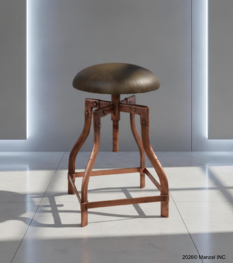 ADJUSTABLE HEIGHT METAL & LEATHER STOOL