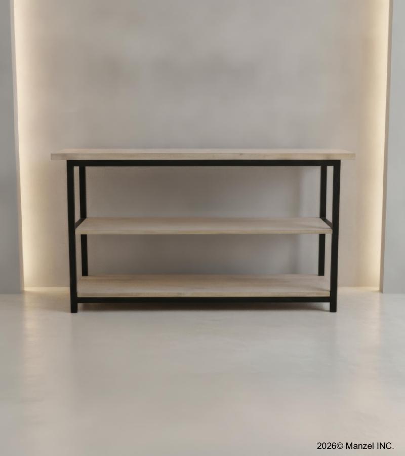 SOLID WOOD & IRON CONSOLE SHELVING UNIT
