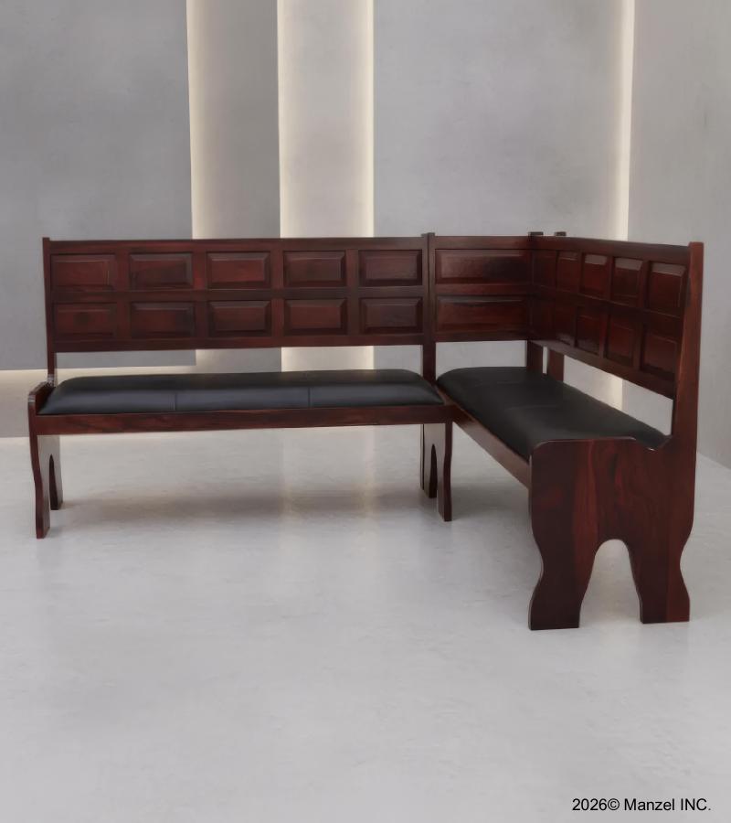 CORNER WOOD & LEATHER BENCH