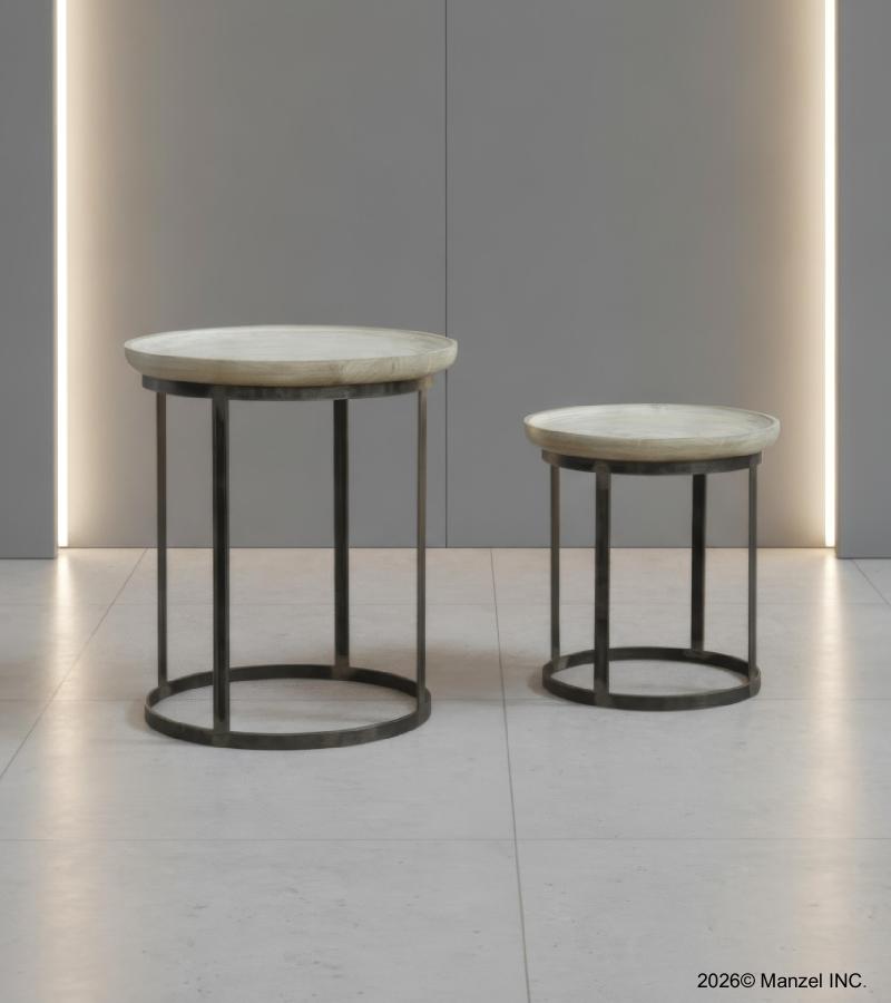 SET OF 2 STACKING SIDE TABLES WOOD & IRON