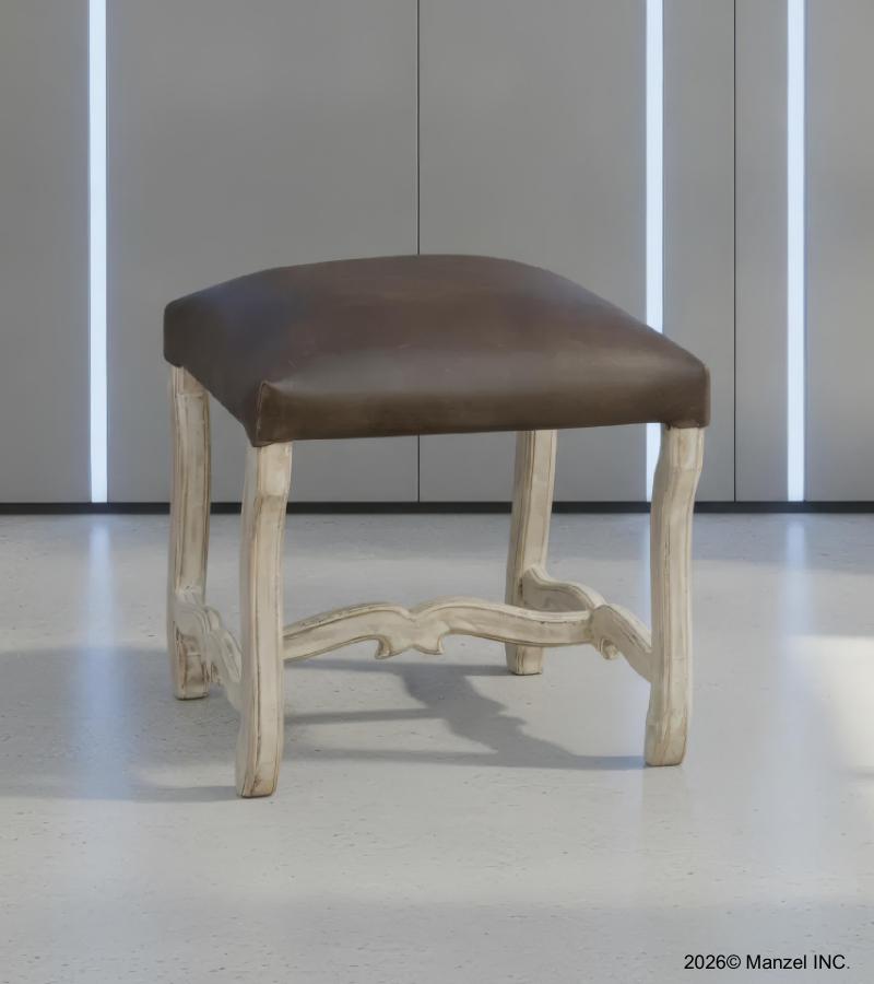 LEATHER & SOLID WOOD STOOL / DINING CHAIR