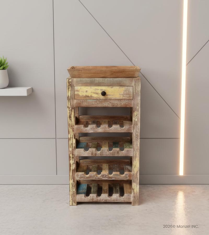 SOLID RECLAIMED TEAK WOOD WINE CABINET