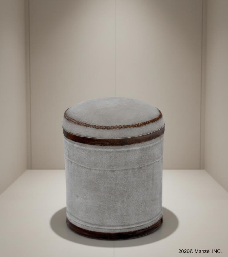Upholstered Canvas & Leather Stool