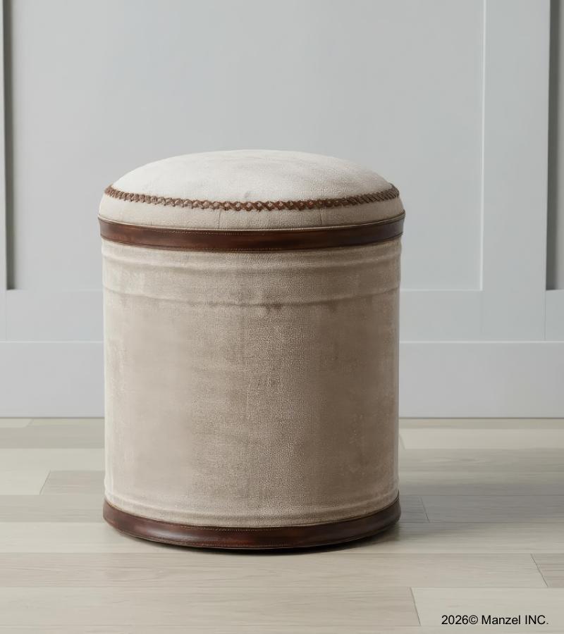 Upholstered Canvas & Leather Stool