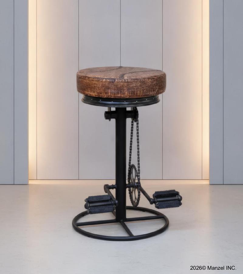 Round Iron & Leather Stool