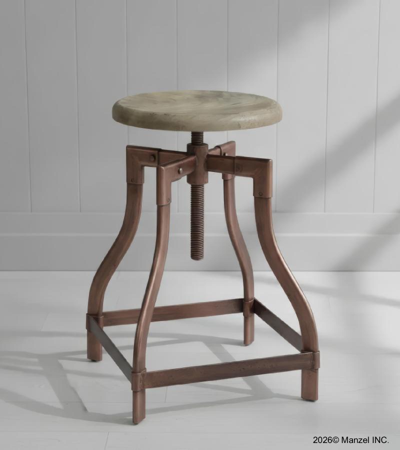 ADJUSTABLE HEIGHT METAL & WOOD STOOL