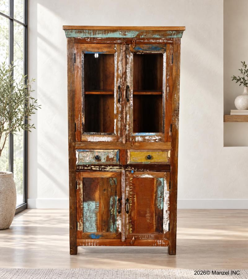 RECLAIMED TEAK WOOD & GLASS CABINET