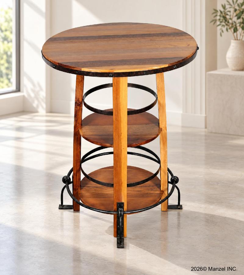 ROUND SOLID RECLAIMED TEAK WOOD BAR TABLE