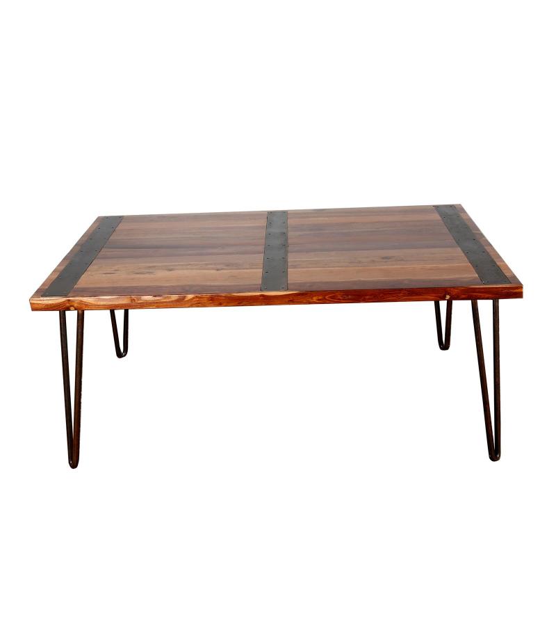 RECLAIMED SOLID TEAK WOOD TABLE W/ METAL TRIM
