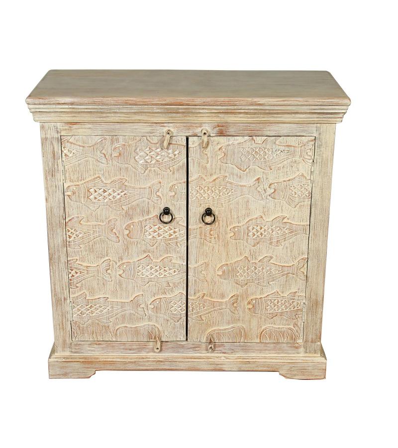 Rustic Carved Fish Wooden Accent Cabinet