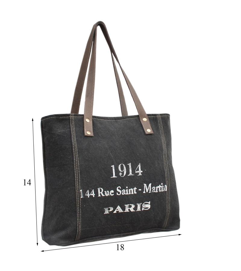 CANVAS & FULL HIDE LEATHER TOTE BAG