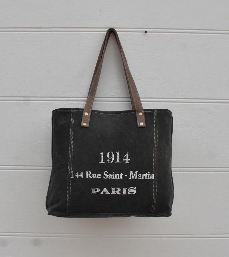 CANVAS & FULL HIDE LEATHER TOTE BAG