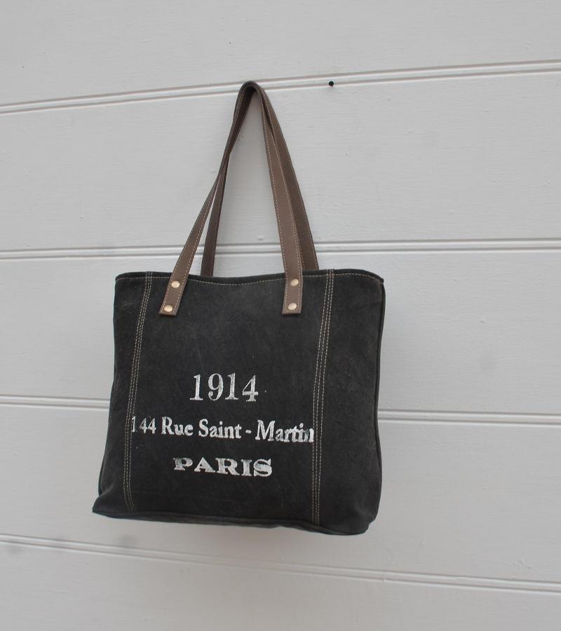 CANVAS & FULL HIDE LEATHER TOTE BAG