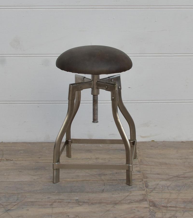 ADJUSTABLE HEIGHT METAL & LEATHER STOOL