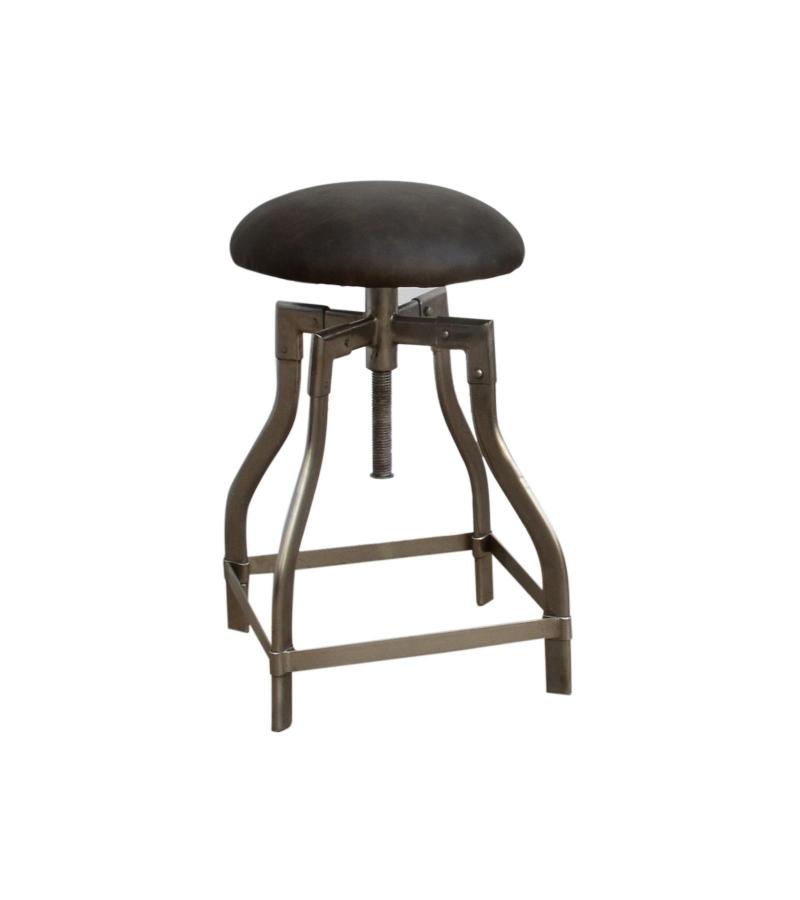 ADJUSTABLE HEIGHT METAL & LEATHER STOOL