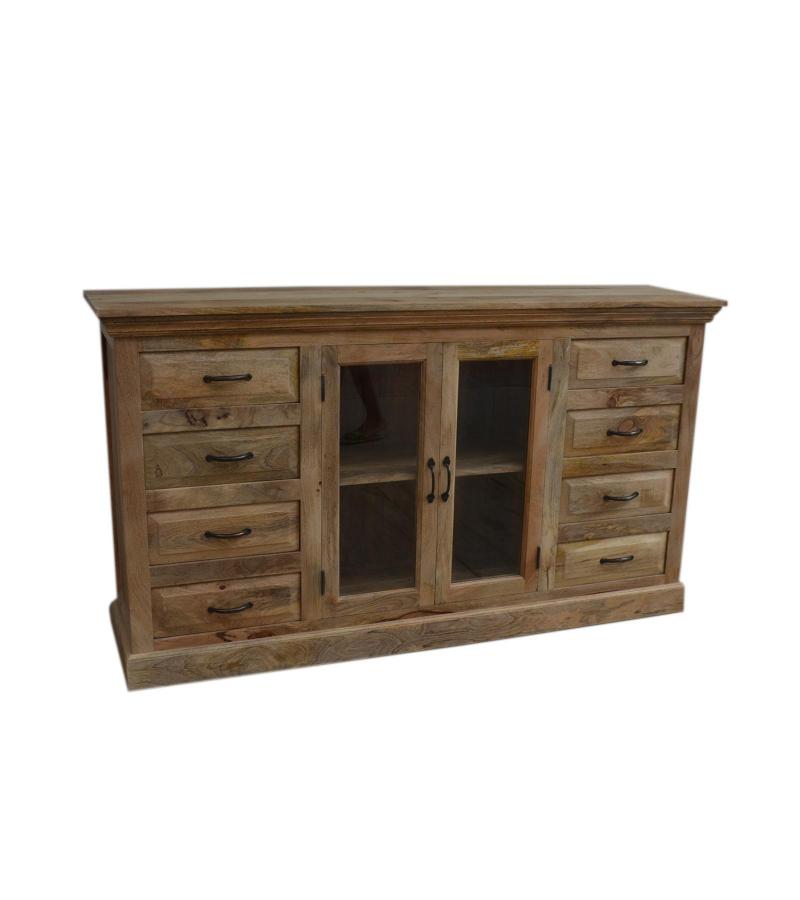 SOLID WOOD 8 DRAWERS 2 GLASS DOORS SIDEBOARD