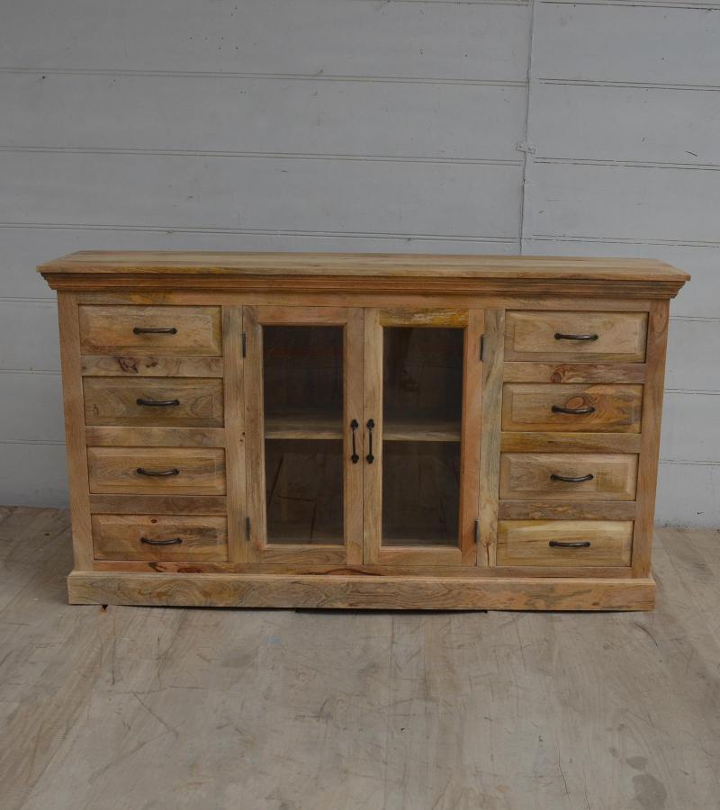 SOLID WOOD 8 DRAWERS 2 GLASS DOORS SIDEBOARD