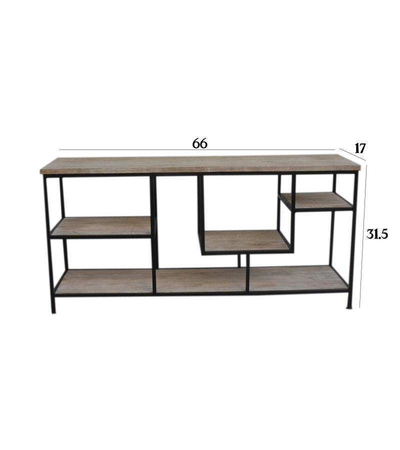 SOLID WOOD & IRON SHELVING UNIT