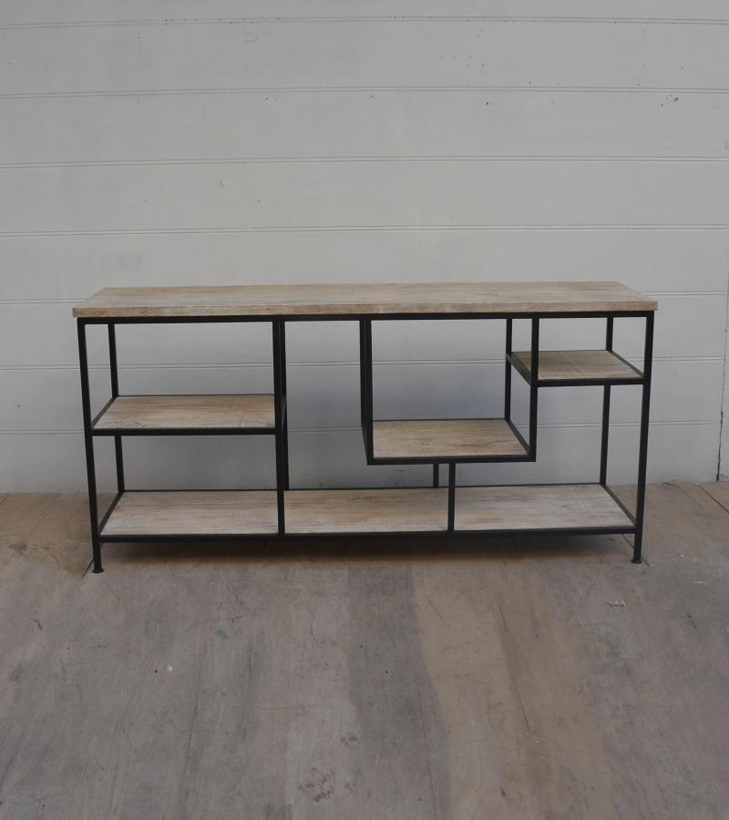 SOLID WOOD & IRON SHELVING UNIT