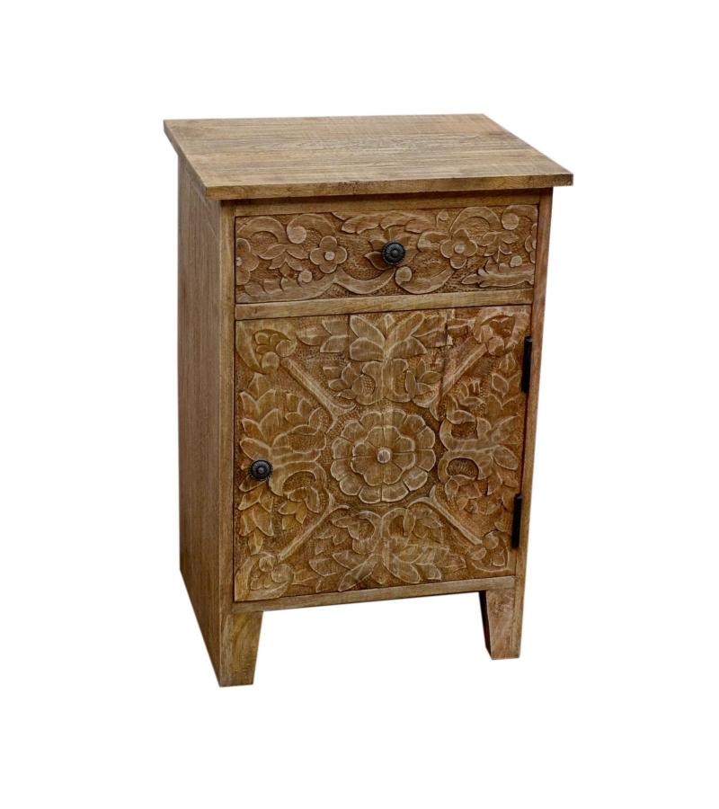 SOLID HAND CARVED WOOD NIGHTSTAND / END TABLE
