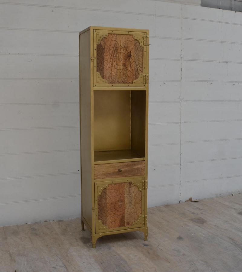 CARVED WOOD + IRON CABINET