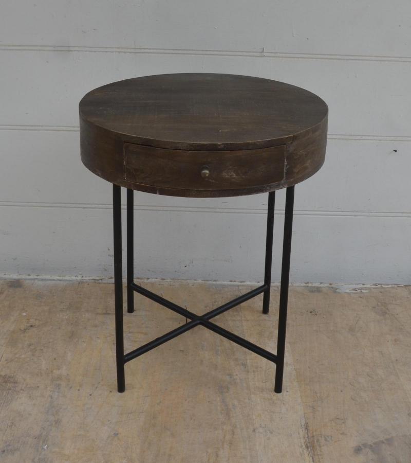 SOLID WOOD & IRON ROUND SIDE TABLE / OCCASIONAL TABLE